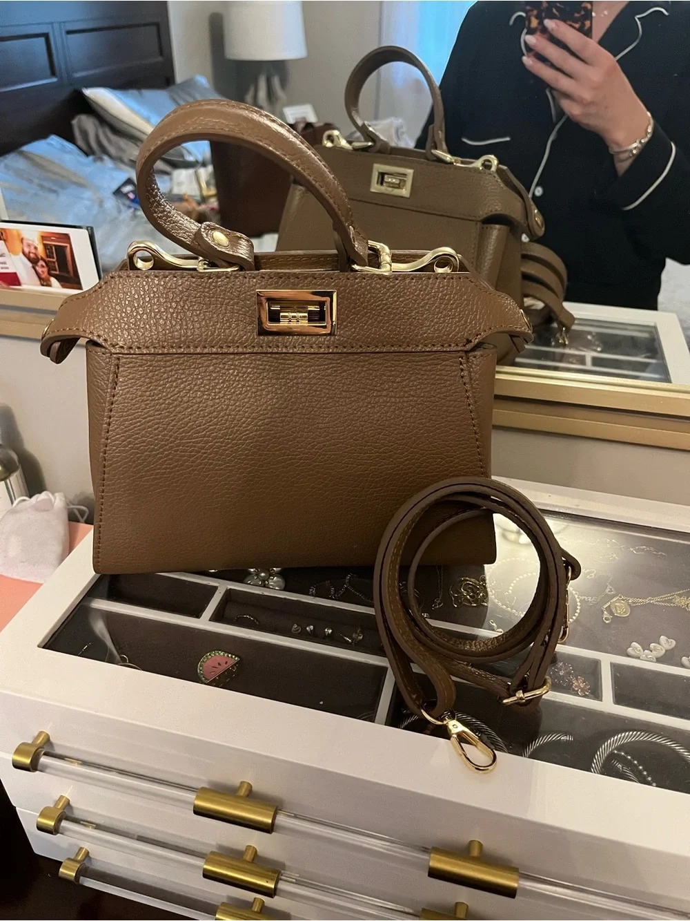 Structured Top-Handle Satchel in Brown